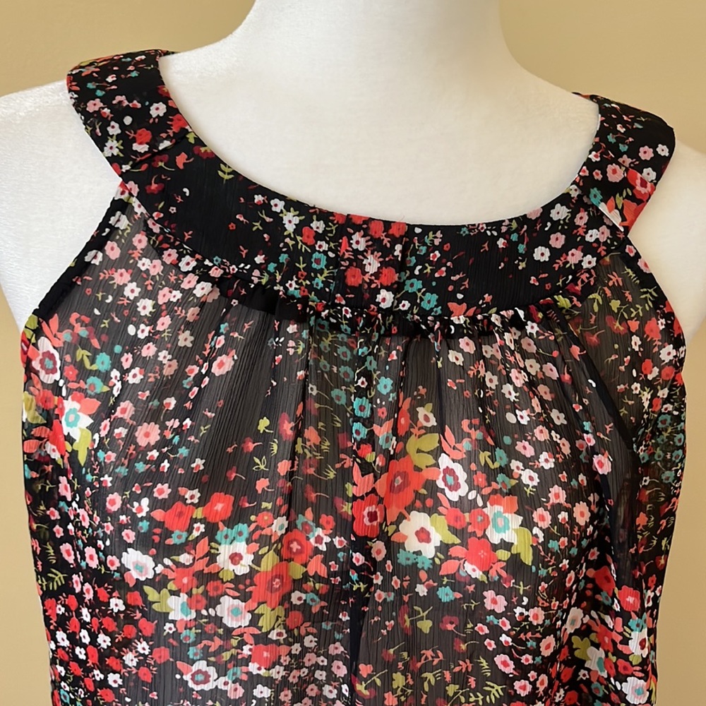 Floral print black sheer blouse - Picture 2 of 7